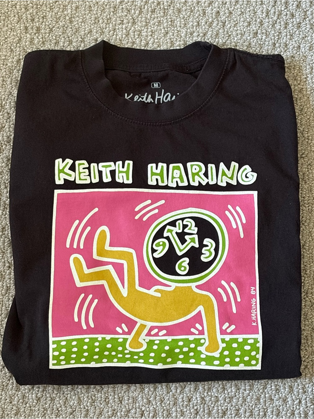 PacSun Black Keith Haring Graphic Tee with Pink, Yellow & Green Art